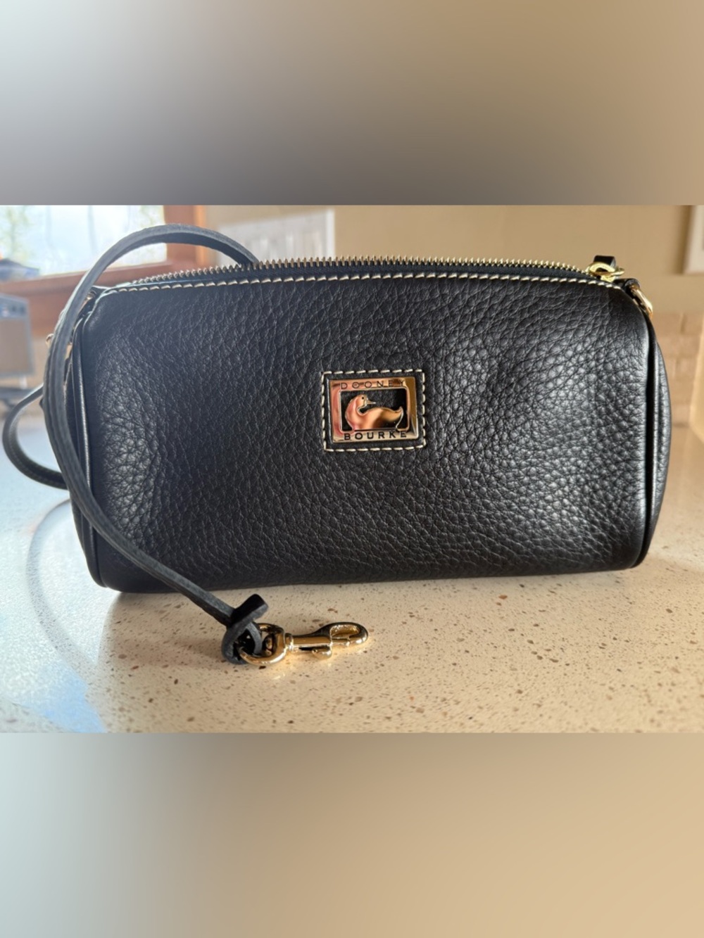 Dooney & Bourke Black Pebbled Leather Clutch with Gold Hardware
